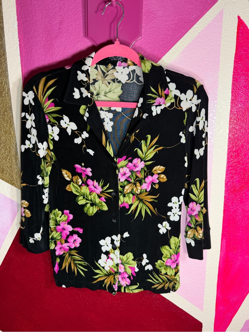 Softwear Petites Mark Singer Black Tropical Floral Blouse Petite Sz